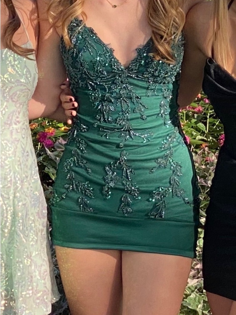 Faviana Emerald Green Embellished Mini Dress